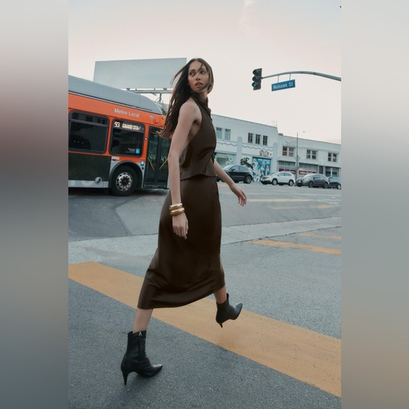 Zara Brown Midi Skirt - Picture 3 of 8